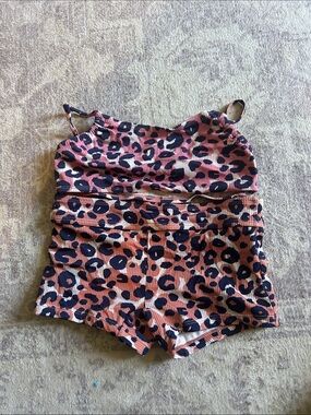 Cat & Jack Pink and Black Leopard Print Girls Swim Tankini Set